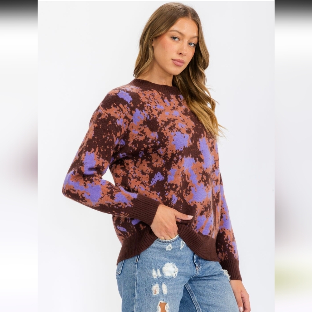 ENTRO Women's Brown and Purple Sweater